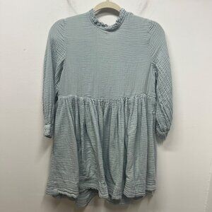 Free people Light Blue Gauze Long Sleeve Babydoll tunic XS Ruffled Neck & Wooden